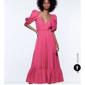 ZARA PINK PUFF MIDI DRESS | NWOT